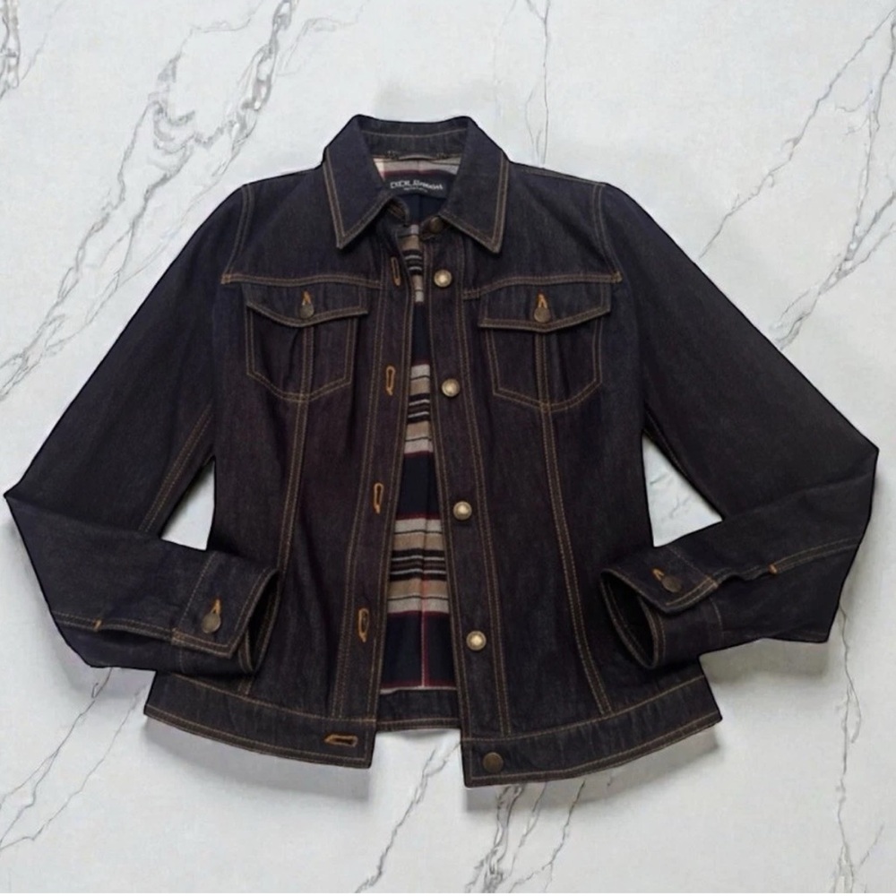 Dolce & Gabbana Italy Dark Wash Plaid Wool Lined Denim Jacket Sz 40